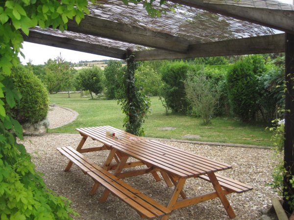 Patio area for La Grange holiday gite, France